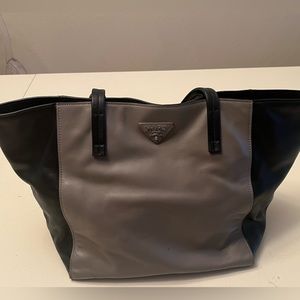 Prada black and gray leather handbag